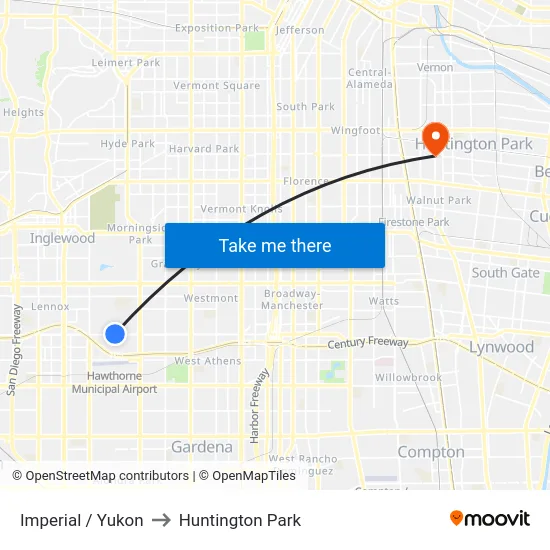 Imperial / Yukon to Huntington Park map