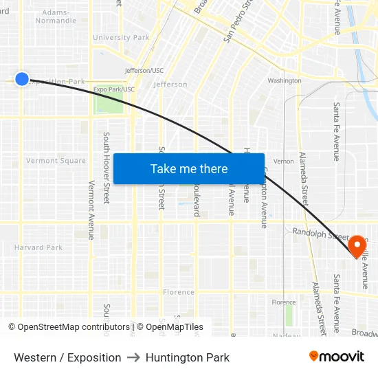 Western / Exposition to Huntington Park map