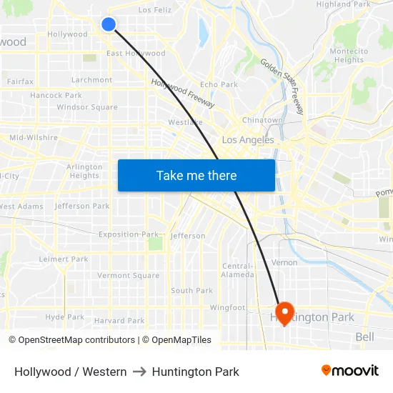 Hollywood / Western to Huntington Park map