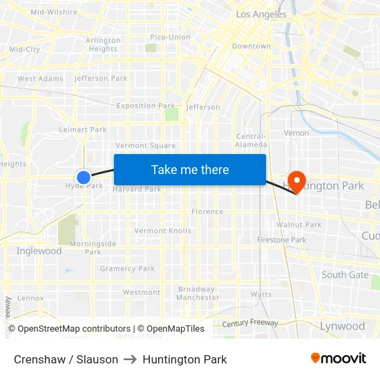 Crenshaw / Slauson to Huntington Park map
