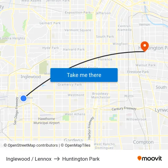 Inglewood / Lennox to Huntington Park map