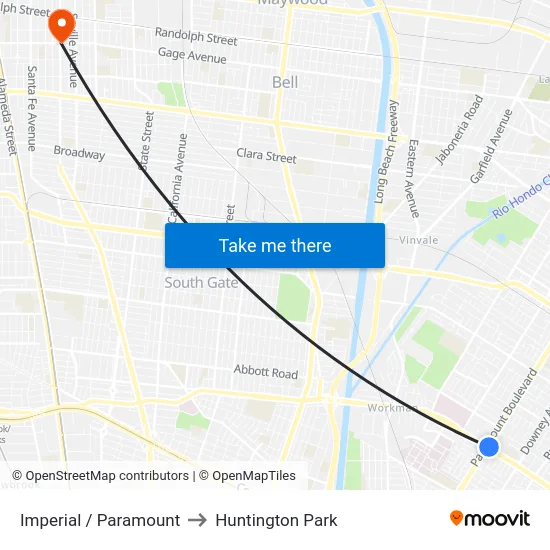 Imperial / Paramount to Huntington Park map