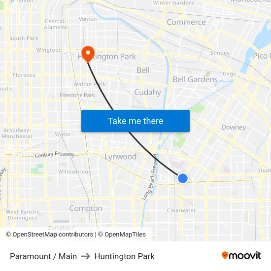 Paramount / Main to Huntington Park map
