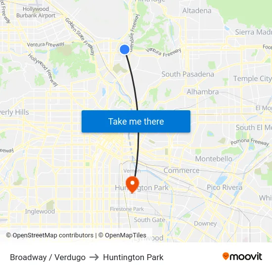Broadway / Verdugo to Huntington Park map