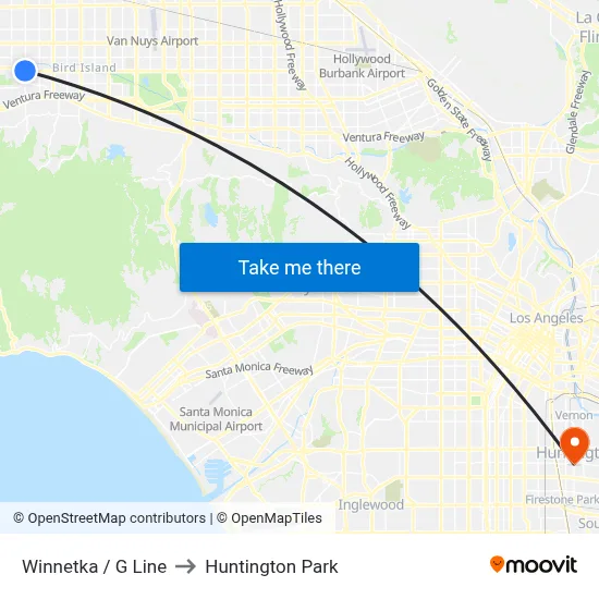 Winnetka / G Line to Huntington Park map