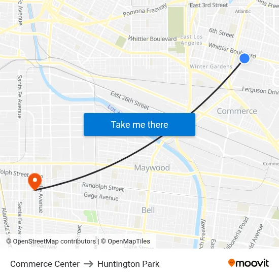 Commerce Center to Huntington Park map