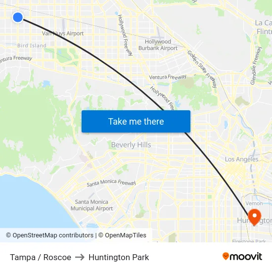 Tampa / Roscoe to Huntington Park map