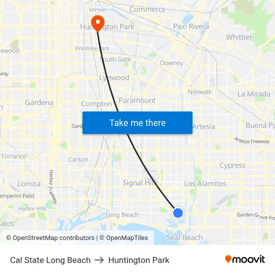 Cal State Long Beach to Huntington Park map