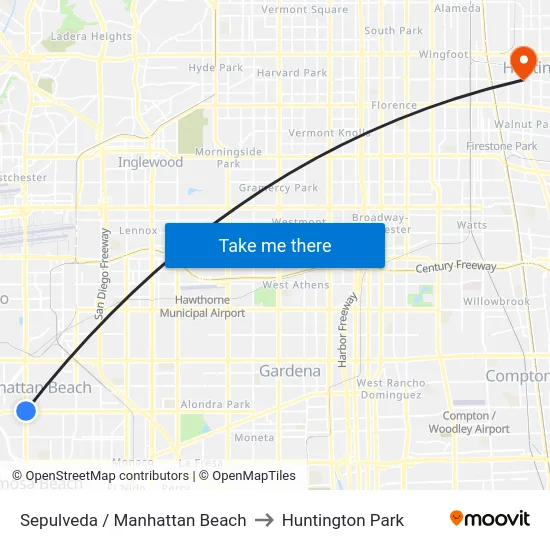 Sepulveda / Manhattan Beach to Huntington Park map