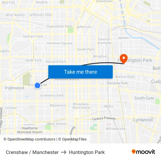 Crenshaw / Manchester to Huntington Park map