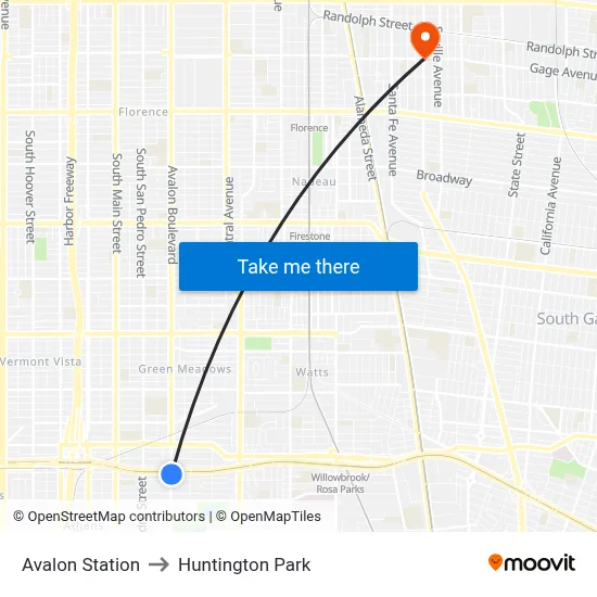 Avalon Station to Huntington Park map