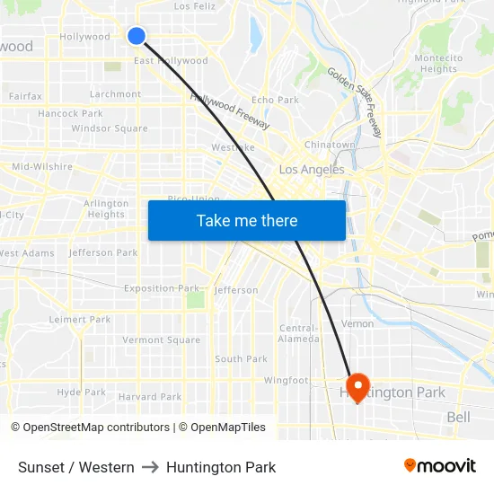 Sunset / Western to Huntington Park map