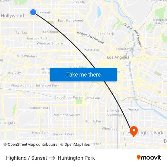 Highland / Sunset to Huntington Park map