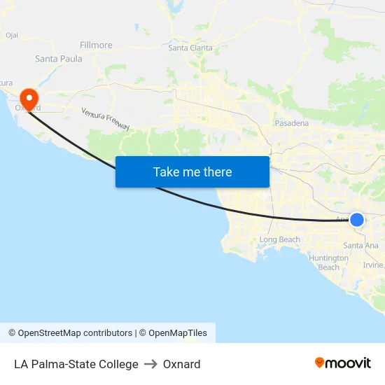 LA Palma-State College to Oxnard map