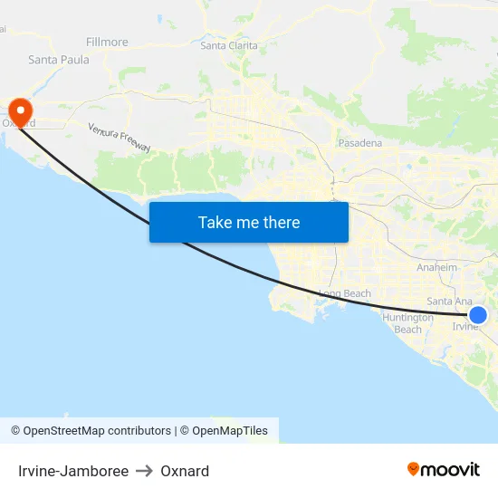 Irvine-Jamboree to Oxnard map