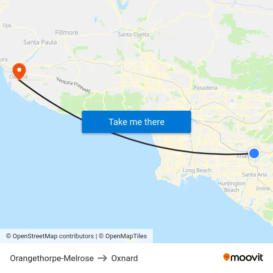 Orangethorpe-Melrose to Oxnard map