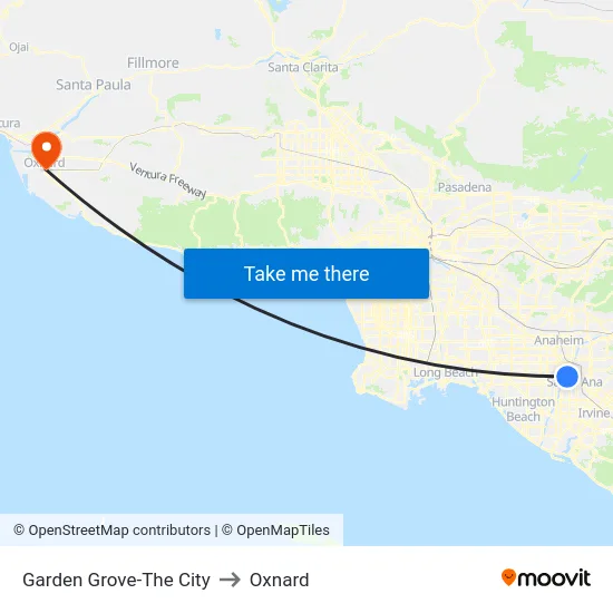 Garden Grove-The City to Oxnard map
