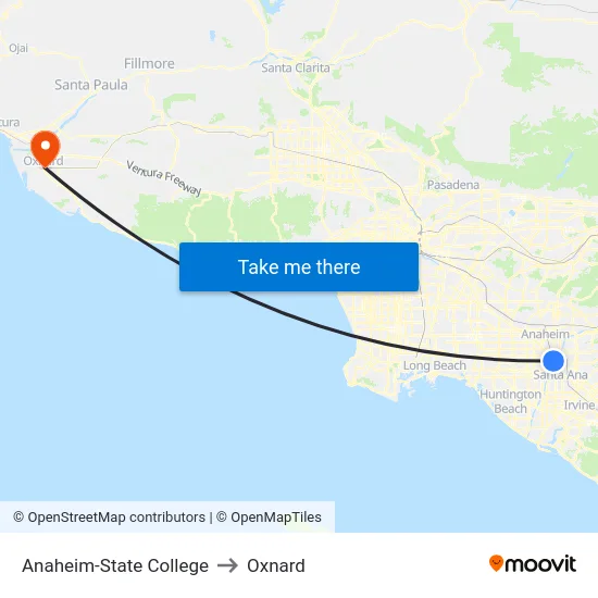 Anaheim-State College to Oxnard map