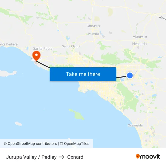 Jurupa Valley / Pedley to Oxnard map