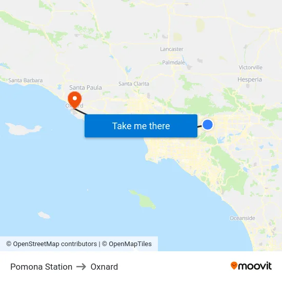 Pomona Station to Oxnard map