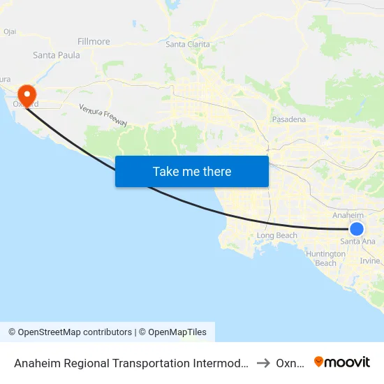 Anaheim Regional Transportation Intermodal Center to Oxnard map