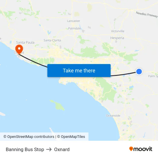 Banning Bus Stop to Oxnard map