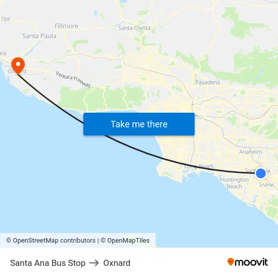 Santa Ana Bus Stop to Oxnard map