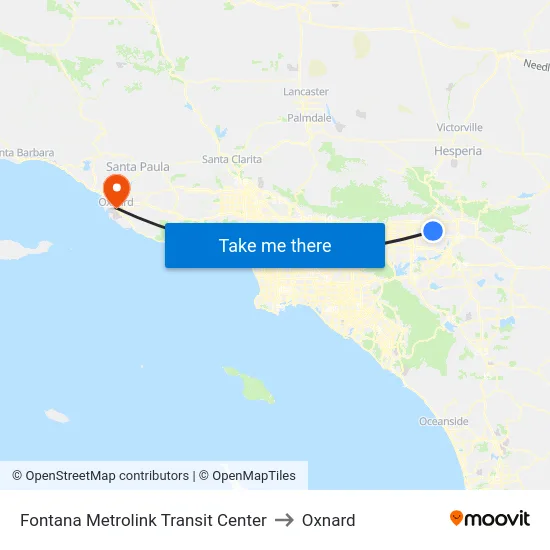 Fontana Metrolink Transit Center to Oxnard map