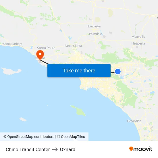 Chino Transit Center to Oxnard map
