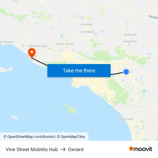 Vine Street Mobility Hub to Oxnard map