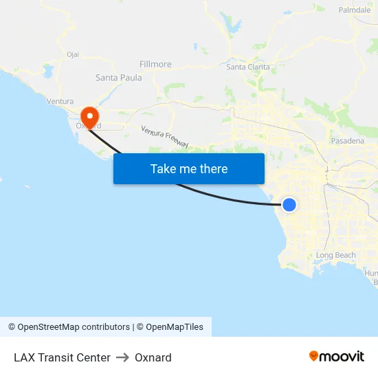 LAX Transit Center to Oxnard map