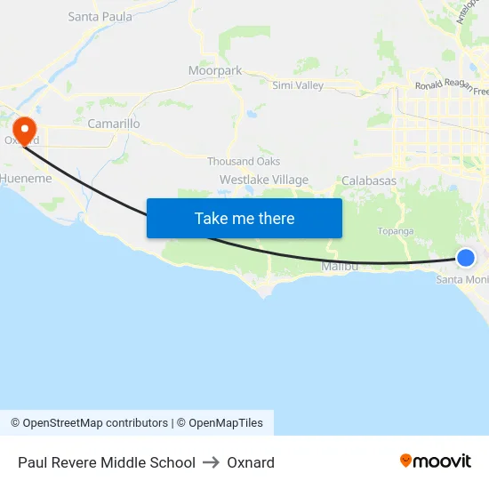 Paul Revere Middle School to Oxnard map