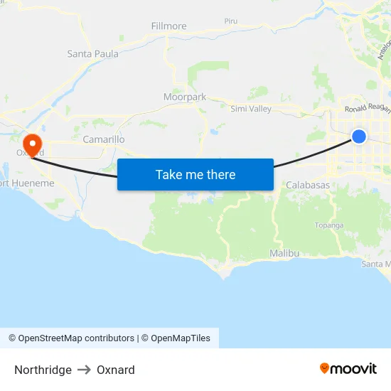 Northridge to Oxnard map