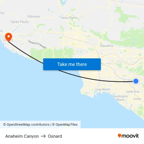 Anaheim Canyon to Oxnard map