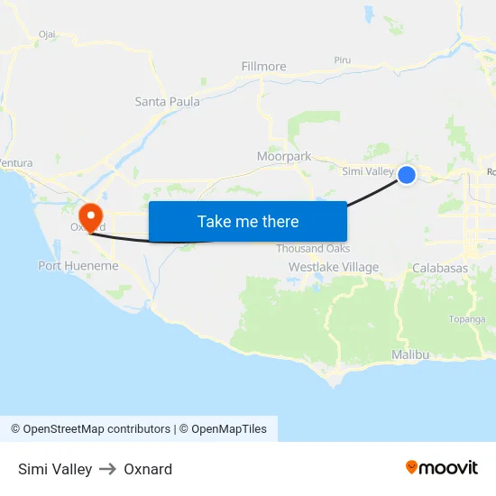 Simi Valley to Oxnard map