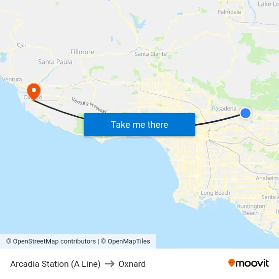 Arcadia Station (A Line) to Oxnard map