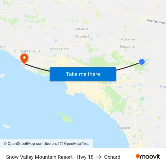 Snow Valley Mountain Resort - Hwy 18 to Oxnard map