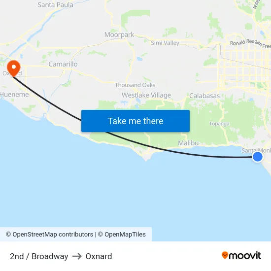 2nd / Broadway to Oxnard map