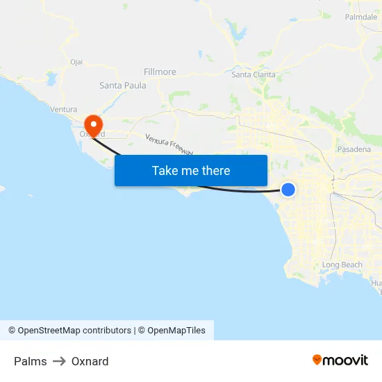 Palms to Oxnard map