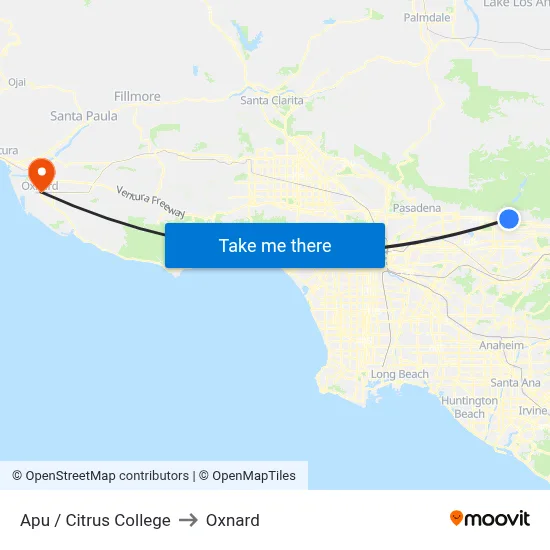 Apu / Citrus College to Oxnard map