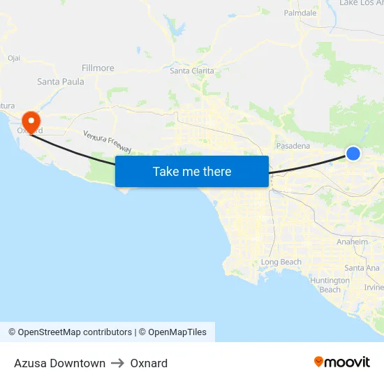 Azusa Downtown to Oxnard map