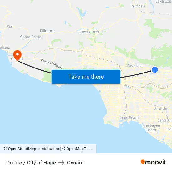 Duarte / City of Hope to Oxnard map