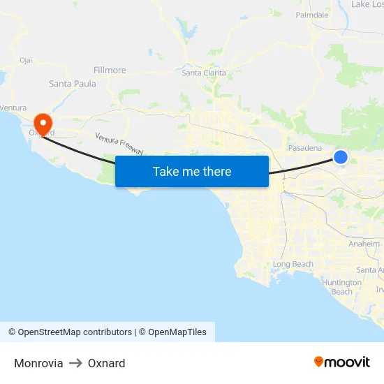 Monrovia to Oxnard map