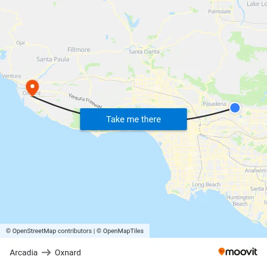 Arcadia to Oxnard map