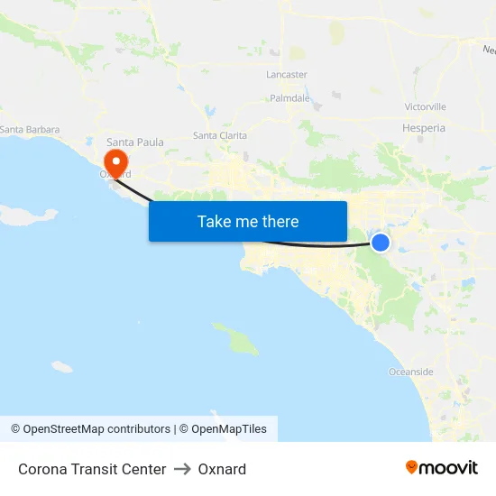 Corona Transit Center to Oxnard map