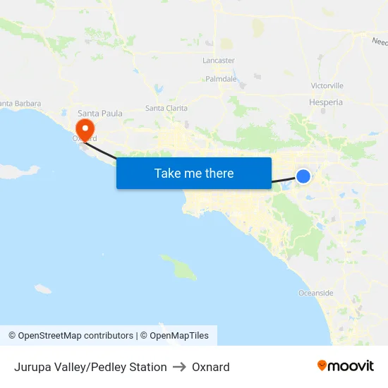 Jurupa Valley/Pedley Station to Oxnard map