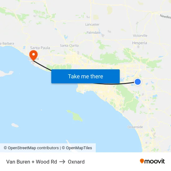 Van Buren + Wood Rd to Oxnard map