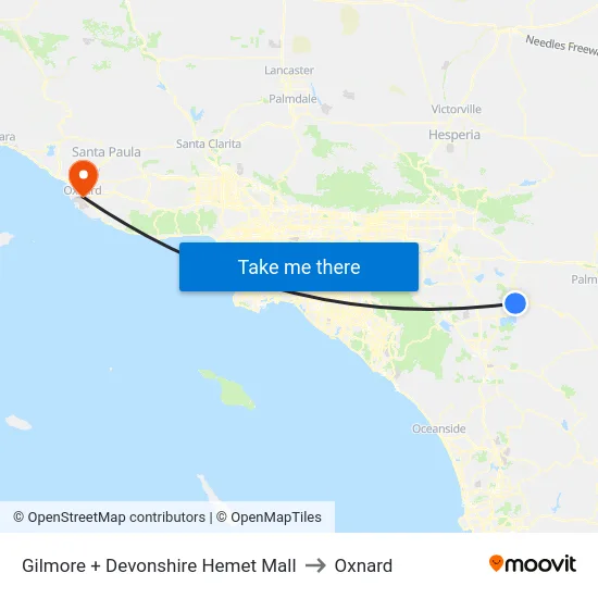Gilmore + Devonshire Hemet Mall to Oxnard map
