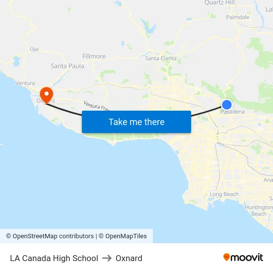 LA Canada High School to Oxnard map