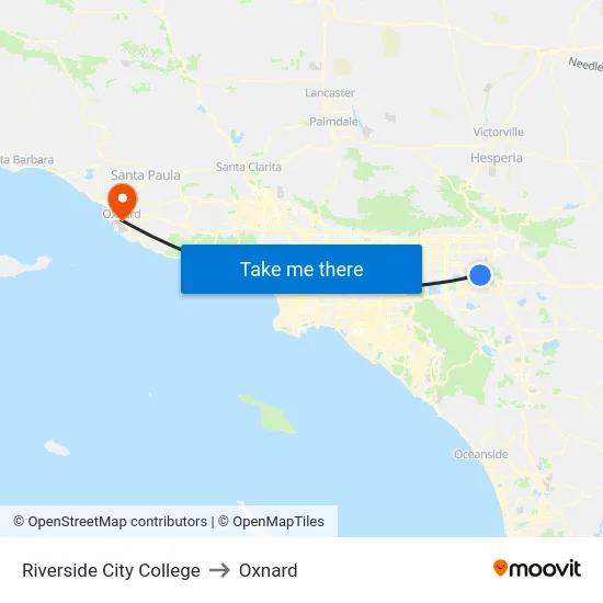 Riverside City College to Oxnard map
